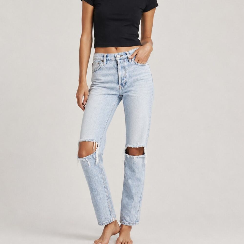 RE/DONE High-Rise Loose Rigid Straight Leg Denim Jeans Destroyed size 25